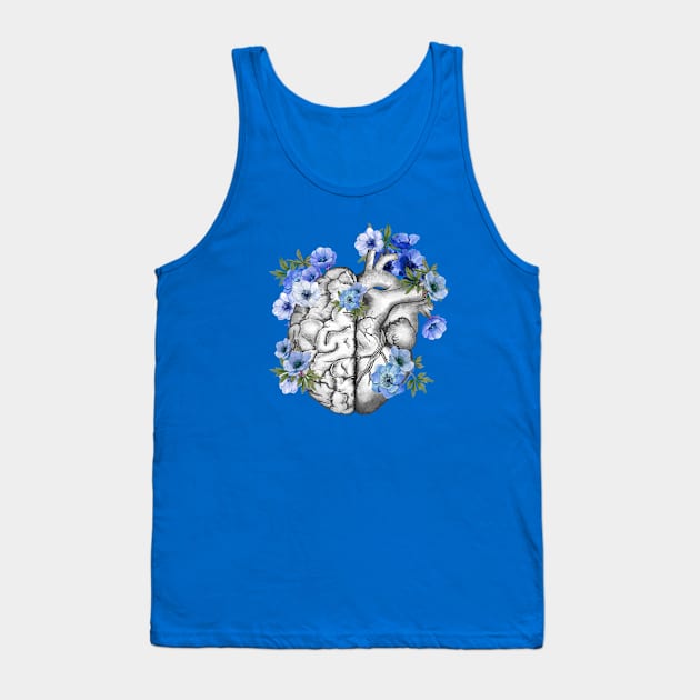 Right balance between head or brain and heart, Half heart and brain, blue anemones flowers anemoneus Tank Top by Collagedream